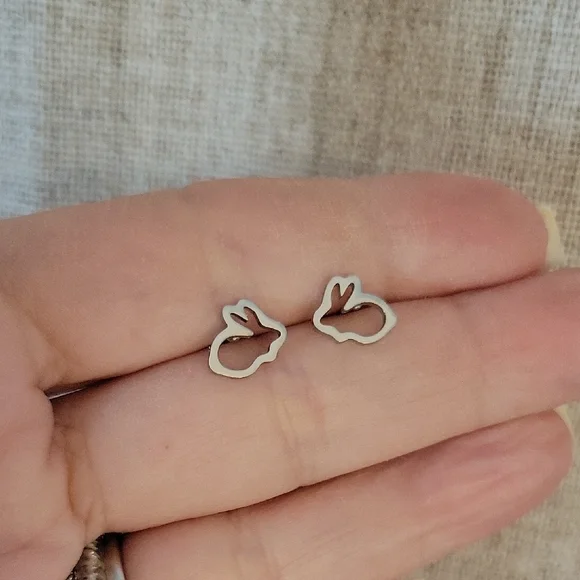 Silver Bunny Stud Earrings - Picture 5 of 5